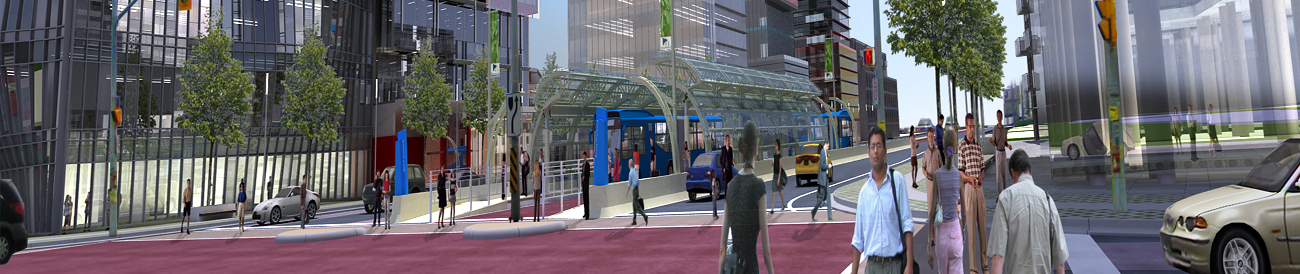 Artistic rendering of futuristic Newmarket at Yonge Street and Davis Drive