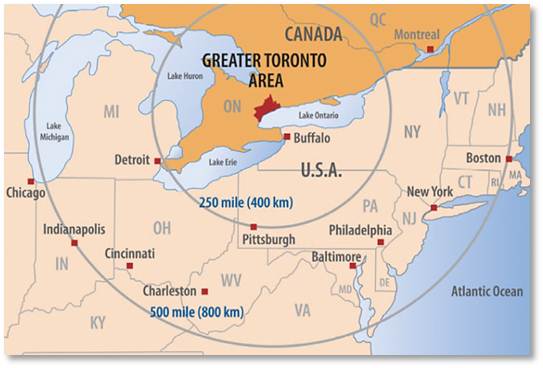 Map of Canada and the United States