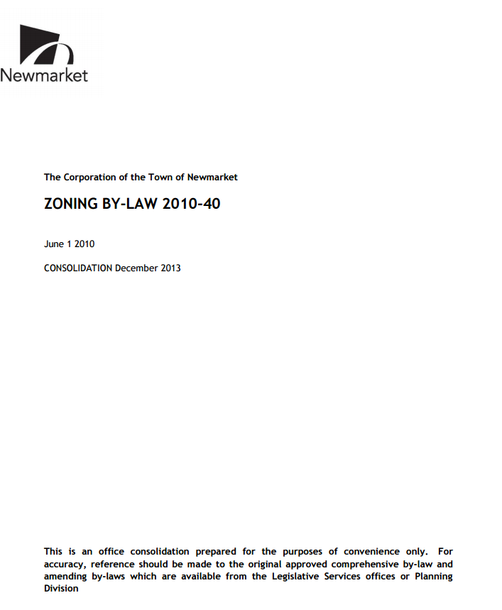 The cover page of the Town's zoning by-law.